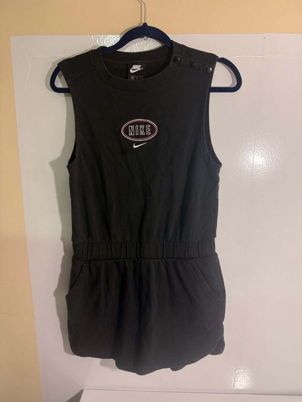 Nike Varsity Romper Size M Black Sleeveless Snap Shoulder